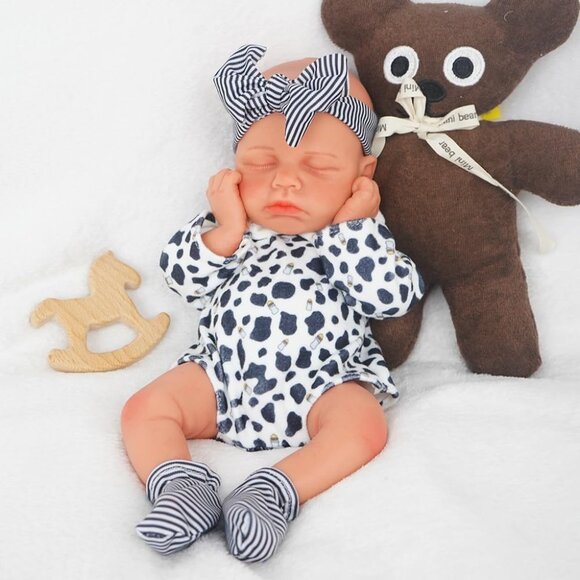 12 Inch Realistic Full Body Silicone Reborn wheaten Baby Boy Sleeping Dolls - Picture 1 of 7